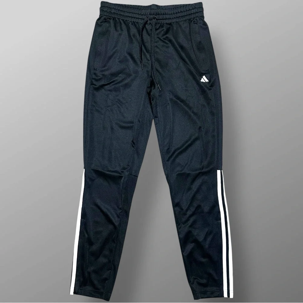 adidas Black Track Pants White Stripes Sz S NWT Sereno Joggers Zip Pockets logo - Picture 2 of 12
